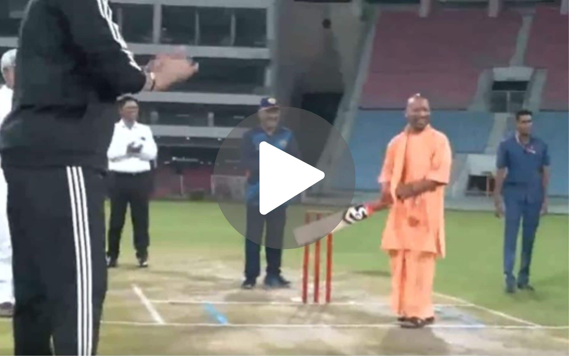 Uttar Pradesh CM Yogi Adityanath Shows Off His Cricket Skills At Ekana Stadium In Lucknow - Watch